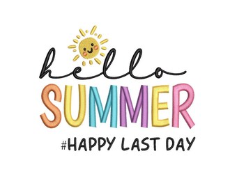 Hello Summer Embroidery Design, 3 sizes, Instant Download