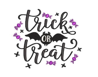 Halloween Trick or Treat Candy Bat Spooky Season Book Embroidery Design 3 sizes, Instant Download