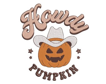 Diseño de bordado de calabaza de Halloween, sombrero de vaquero, truco o trato, temporada espeluznante, 3 tamaños, descarga instantánea