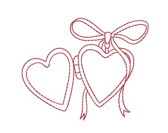 Heart Locket with Bow Romantic Embroidery Design, 5 sizes, Instant Download