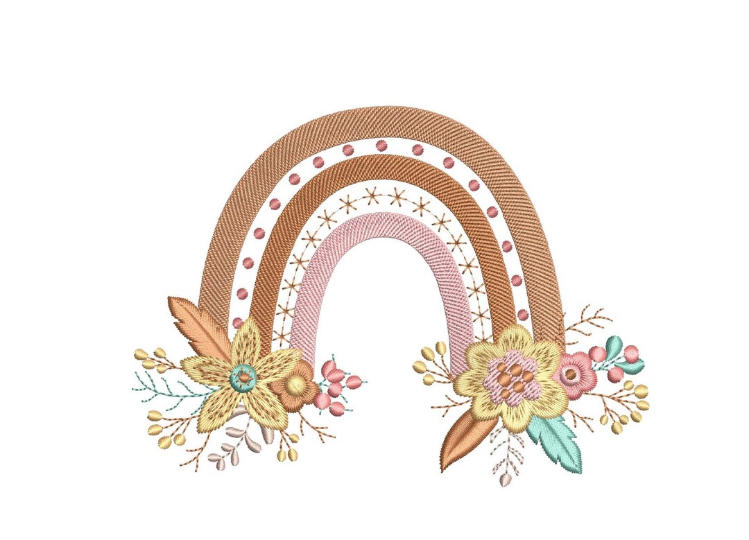 Rainbow Flowers Boho Embroidery Design, 4 Sizes, Instant Download - Etsy