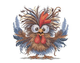 Fun Crazy Chicken Embroidery Design, 3 sizes, Instant Download