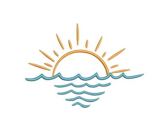 Sun Ocean Waves Summer Holiday embroidery design, 5 sizes, Instant download