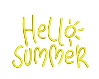 Hello Summer Sun Embroidery Design, 4 sizes, Instant Download
