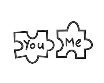 You Me Puzzle Pieces Romantic Embroidery Design, 4 sizes, Instant Download