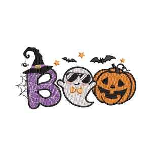 Diseño de bordado de fantasma Boo Archivo de bordado de Halloween 3 tamaños Descarga instantánea