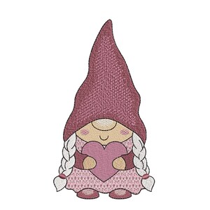 Valentine&#39;s Day Gnome Embroidery Design, 4 sizes, Instant Download