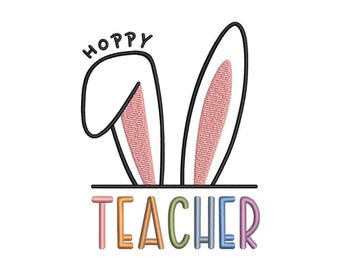 Teacher Bunny Ears Embroidery Design, 4 sizes, Instant Download