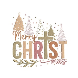 Diseño de bordado de Feliz Navidad, diseño de bordado de árboles de Navidad, 4 tamaños, descarga instantánea