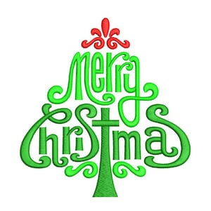 Merry Christmas Tree Xmas Winter Embroidery Design, 5 sizes, Instant Download