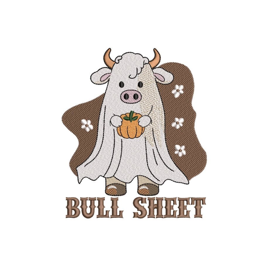 Halloween Ghost Bull Sheet Western Boo Spooky Season Embroidery Design, 3 sizes, Instant Download