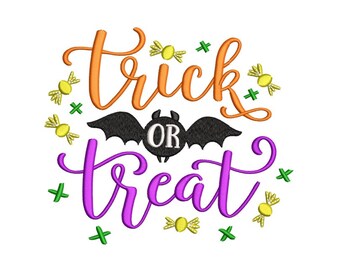 Trick or Treat Embroidery Design, Halloween Embroidery File, 3 sizes, Instant Download