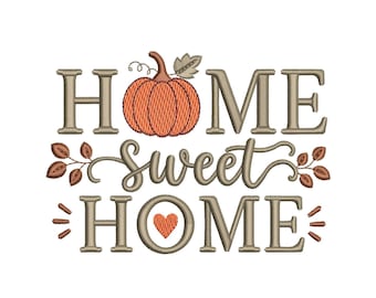 Home Sweet Home Pumpkin Machine Embroidery Design, 3 sizes, Instant Download