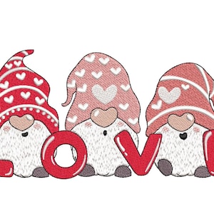 Valentine&#39;s Day Gnomes Embroidery Design, 4 sizes, Instant Download
