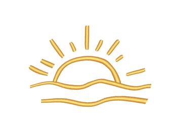 Yellow Sun Rising Over Waves Machine Embroidery Design, 8 sizes, Instant download