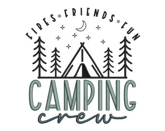 Camping Crew Embroidery Design, 3 sizes, Instant Download