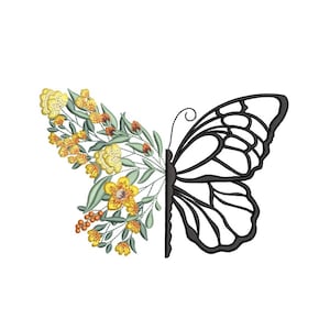 Flower Butterfly Embroidery Design, 3 sizes, Instant Download