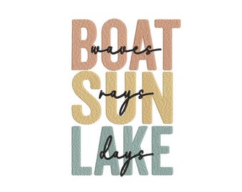 Boat Sun Lake Embroidery Design, Summer Embroidery Design, 3 sizes, Instant Download