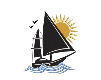 Sail Boat Embroidery File, Travel Embroidery Design, 3 sizes, Instant Download