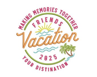 Family Vacation Embroidery Design, Summer Embroidery Design, 3 sizes, Instant Download