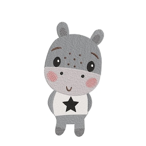 Hippo Baby Animal Cartoon Embroidery Design 4 sizes, Instant Download