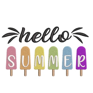Hello Summer Color Ice Cream Food Embroidery Design, 4 sizes, Instant Download