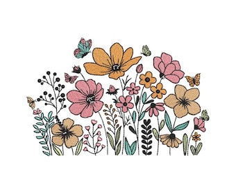 Flowers Embroidery Design, 3 sizes, Instant Download