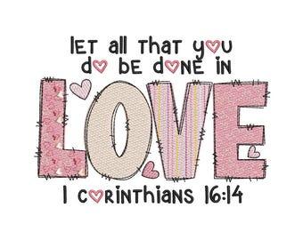 Love Valentine's Day Embroidery Design, 3 sizes, Instant Download