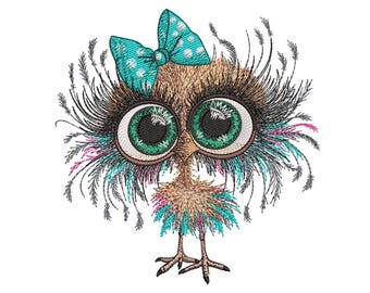 Cute Bird Girl Embroidery Design, 2 sizes, Instant Download