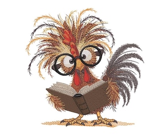 Clever Chicken Embroidery Design, 3 sizes, Instant Download