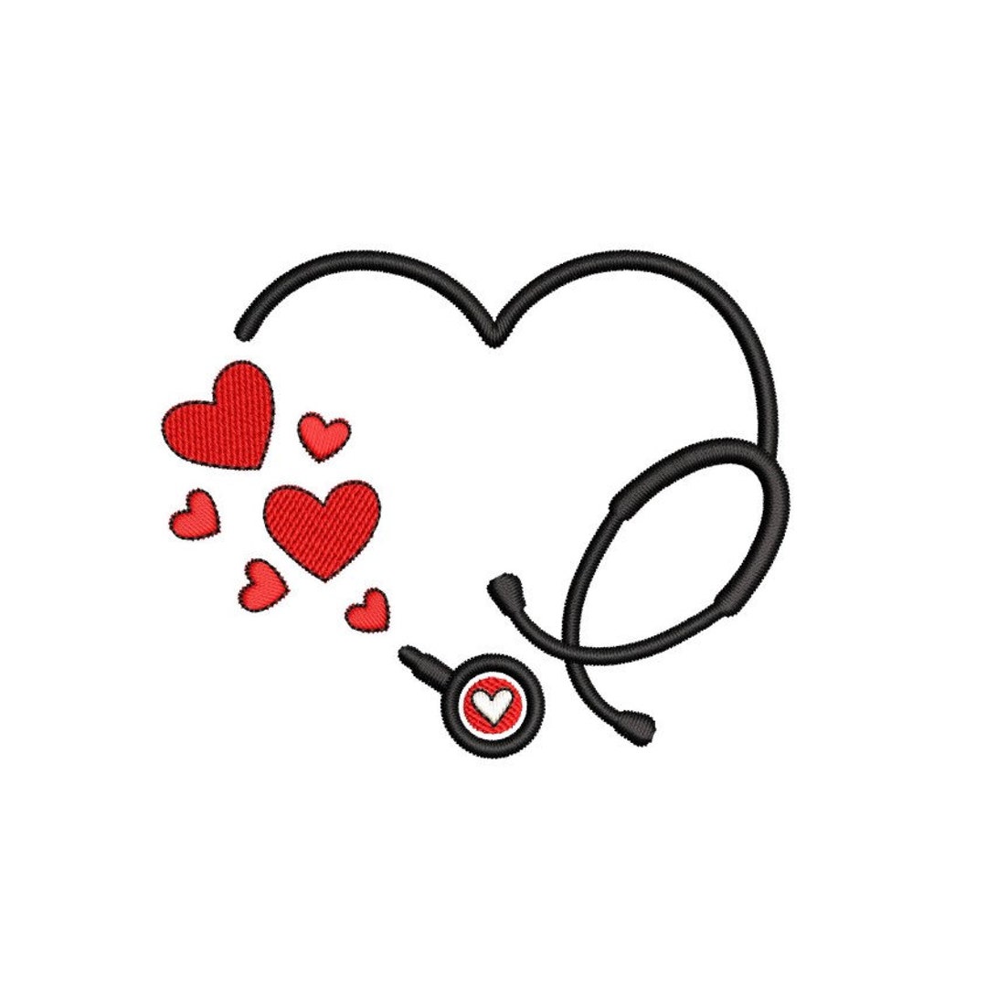 Stethoscope Embroidery Design, Happy Valentine's Day Embroidery Design