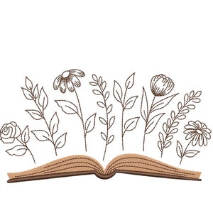 Floral Book Embroidery Design, 4 sizes, Instant Download