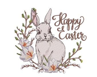 Happy Easter Embroidery Design, 3 sizes, Instant Download