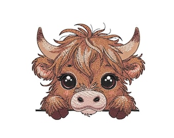 Baby Highland Cow Embroidery Design, 3 sizes, Instant Download