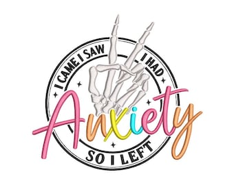 Diseño de bordado de ansiedad, 4 tamaños, Descarga instantánea