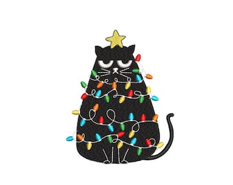 Christmas Cat Embroidery Design, 4 sizes, Instant Download