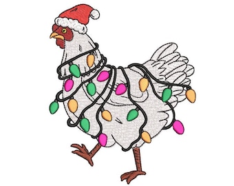 Diseño de bordado de pollo navideño blanco, 3 tamaños, descarga instantánea