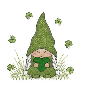 St. Patrick&#39;s Day Gnome Embroidery Design, 3 sizes, Instant Download