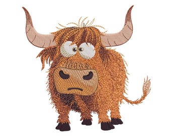 Highland Cow Embroidery Design, 4 sizes, Instant Download