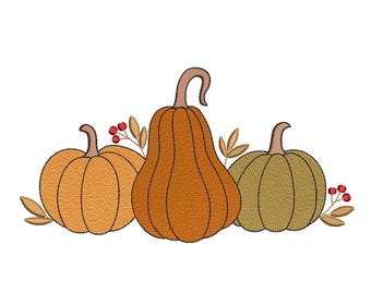 Borduurontwerp pompoen herfstoogst, borduurbestand herfst, 3 maten, direct downloaden