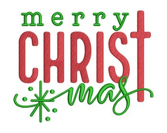 Religious Merry Christ With Cross & Star Embroidery Design, 4 sizes, Instant Download