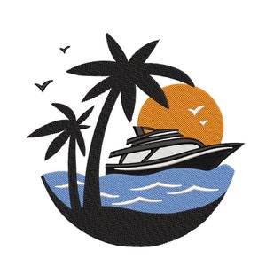Travel Embroidery Design, Yacht embroidery File, 4 sizes, Instant Download