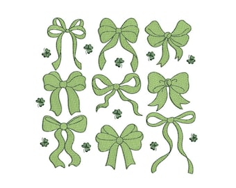 Lucky Shamrock Ribbon and Bow St. Patrick's Day Embroidery Design, 4 sizes, Instant Download