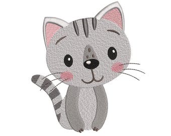 Cat Kitty Kitten Baby Pet Cartoon Embroidery Design, 4 sizes, Instant Download