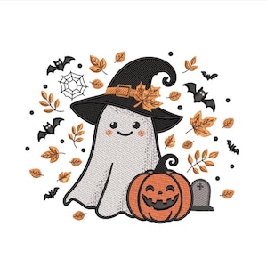 Diseño de bordado de fantasmas, archivo de bordado de calabaza de Halloween, 4 tamaños, descarga instantánea