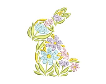 Floral Easter Bunny Embroidery Design, 3 sizes, Instant Download