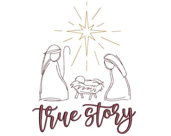 Holy Night True Story Embroidery Design, Merry Christmas Embroidery File, 5 sizes, Instant Download