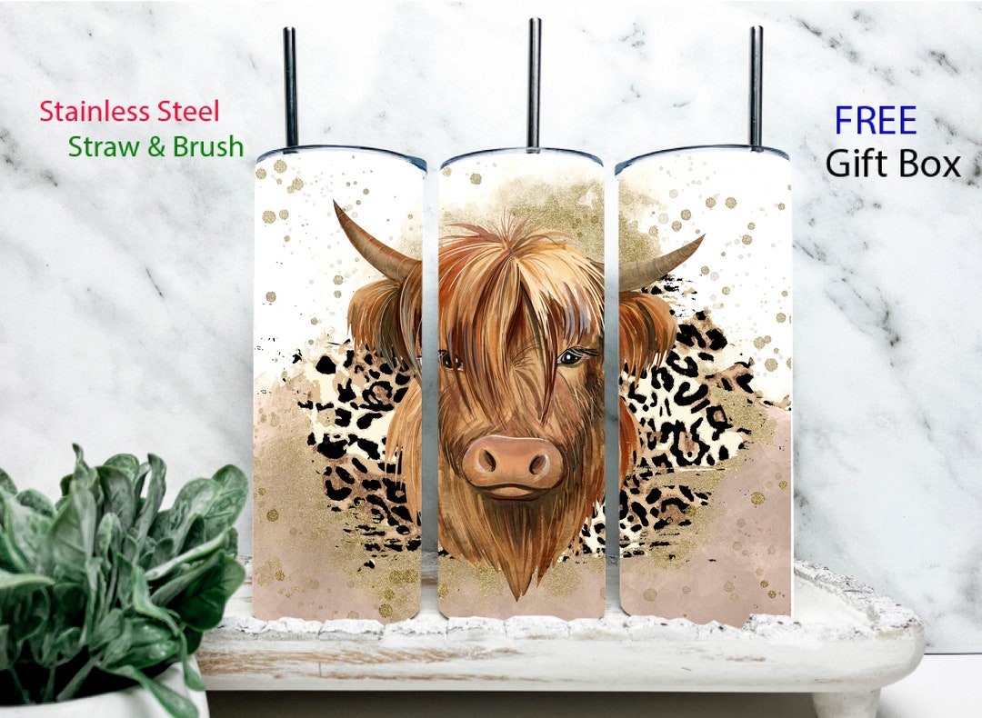 Cow Print Highland Cow 20 oz insulated tumbler with lid and straw