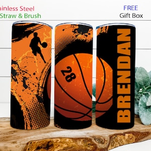 Basketball player & number personalized custom name tumbler sports coach appreciation birthday graduation Fathers Day Christmas gift for him