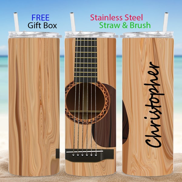 Personalized Guitar tumbler Accoustic guitar tumbler Music lover tumbler name cup Fathers Day Christmas Valentines Day birthday gift for him